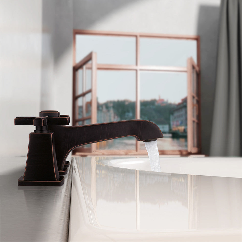 Two Handles 8" Widespread Bathroom Faucet With Drain, Oil-Rubbed Bronze