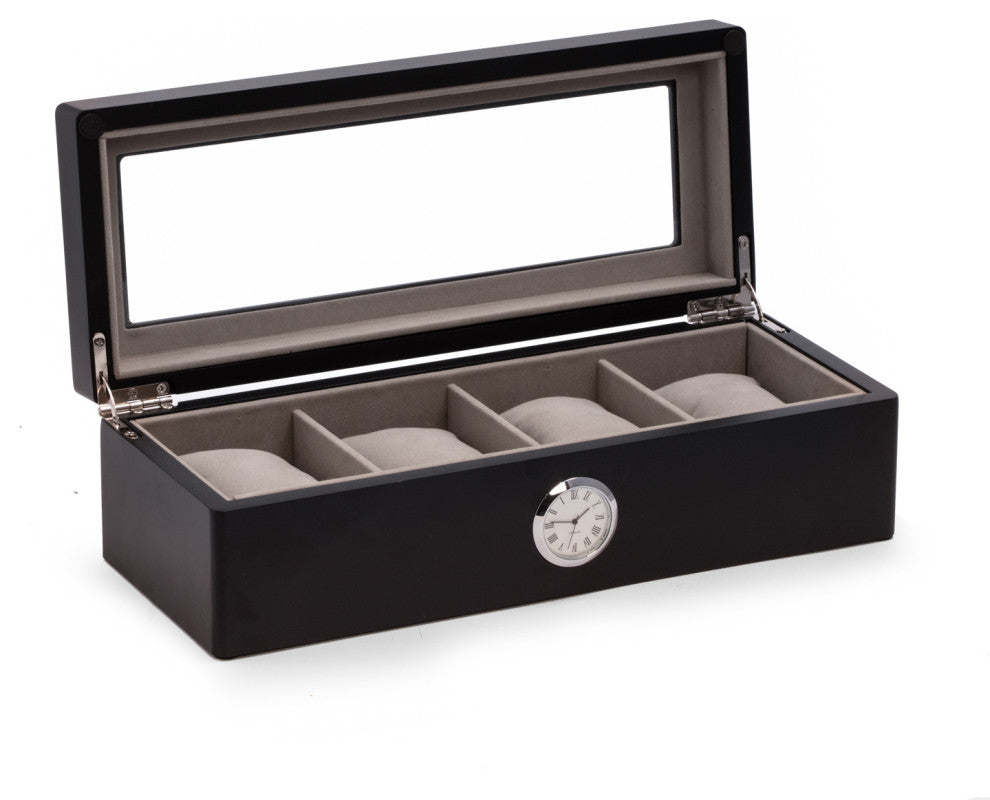 Black Wood 4 Watch Box, Quartz Movement Clock