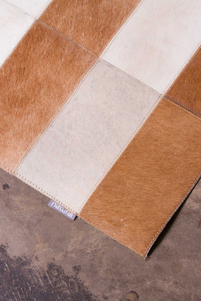 HomeRoots 60" x 96" Brown, Striped Natural, Stitched Hide Area Rug