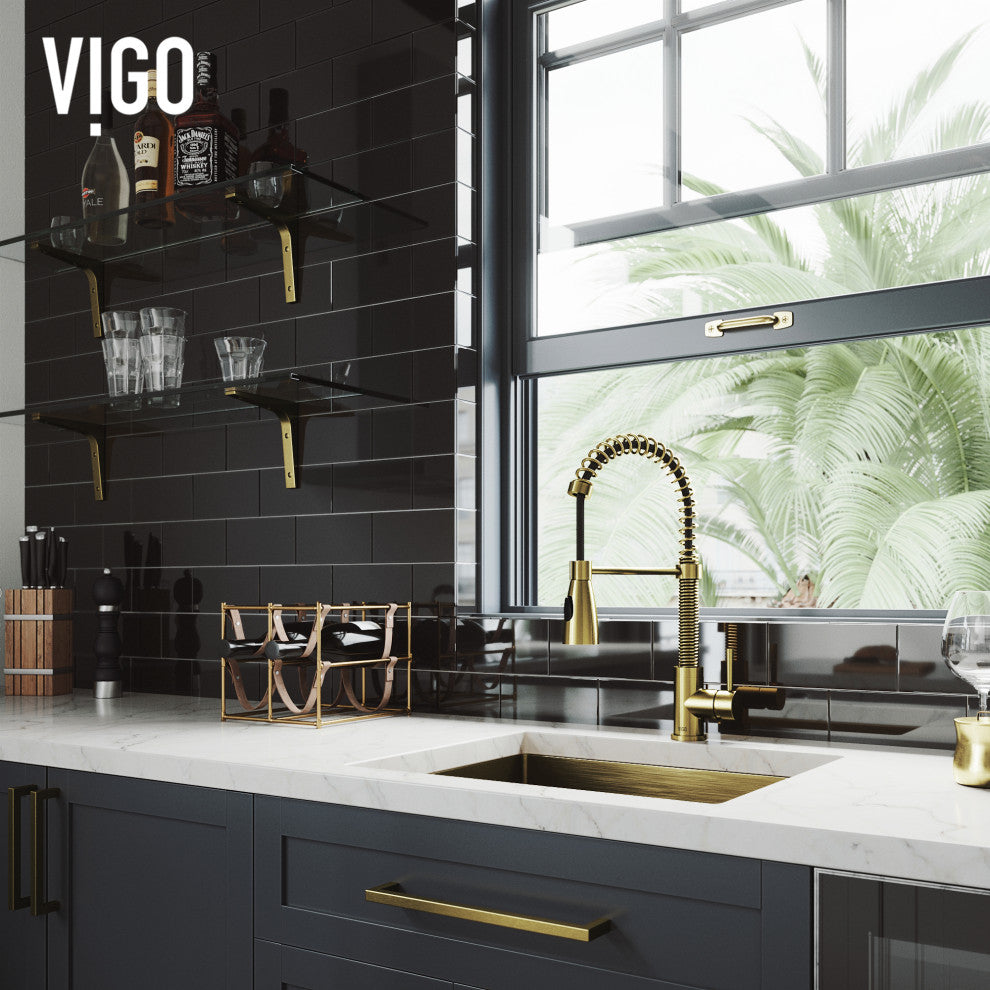 VIGO Brant 19" H Single Handle Pull-Down Sprayer Kitchen Faucet, Matte Brushed Gold, Without Extras