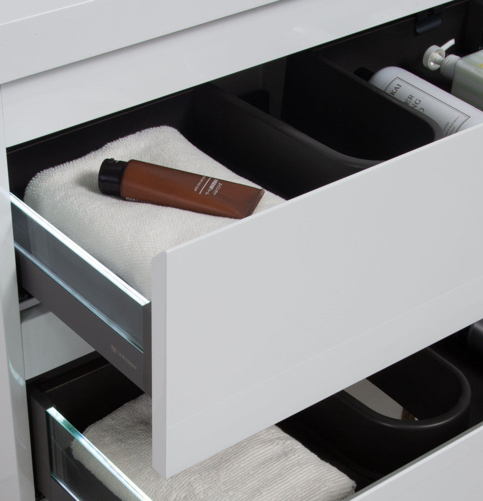 Aurora Wall Mount Vanity, White Acrylic Top, Glossy Polar White, 24"