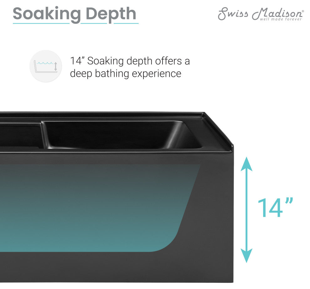 Voltaire Acrylic Alcove Integral Armrest Bathtub with Apron, Matte Black, 54"x30