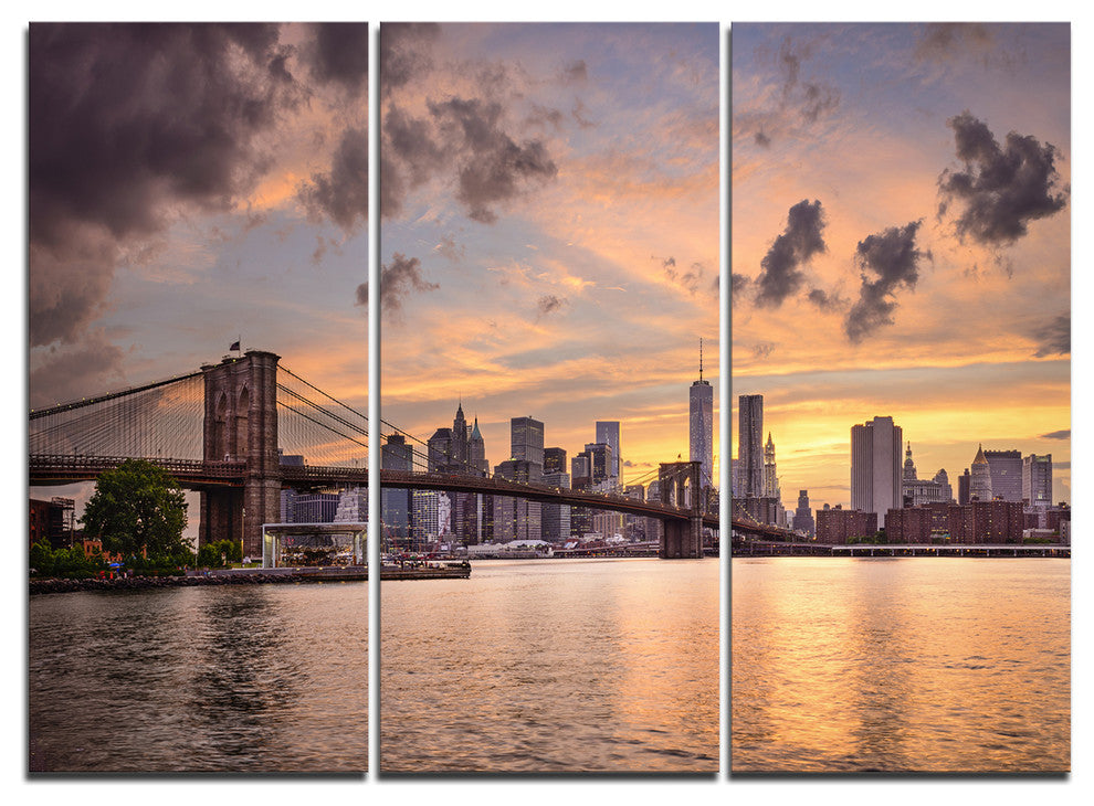"New York City Skyline Under Dark Clouds" Metal Wall Art, 3 Panels, 36"x28"