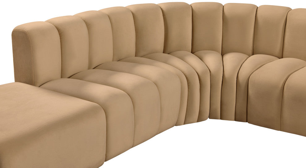 Arc Velvet Upholstered 7-Pc. L-Shaped Modular Sectional, Camel