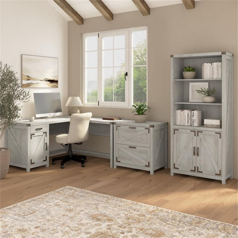 Bush Furniture Knoxville 60W L Shaped Desk with Storage Cabinet in Cottage White