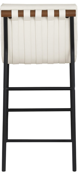 Burke Counter Stool, Cream, Vegan Leather, Walnut Veneer Metal Dowel