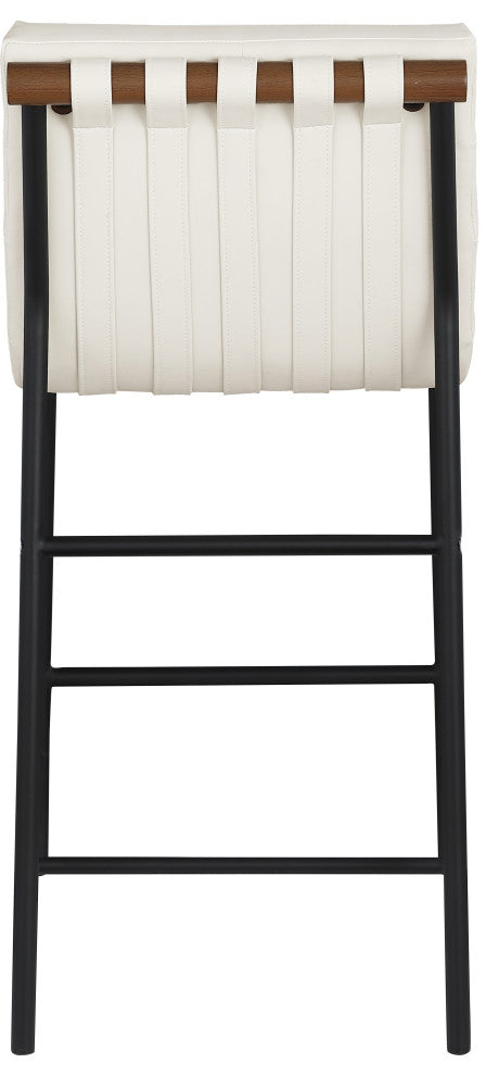Burke Counter Stool, Cream, Vegan Leather, Walnut Veneer Metal Dowel