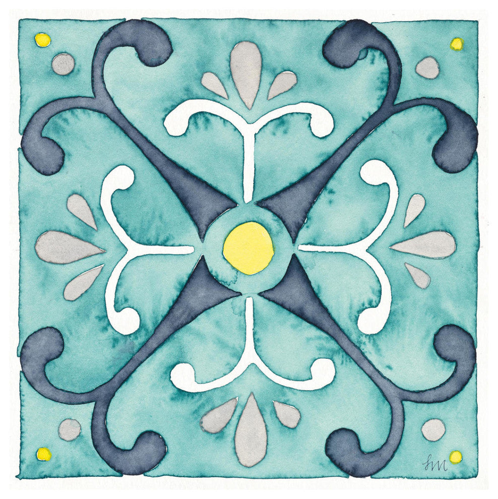 "Garden Getaway Tile III Teal" Digital Paper Print by Laura Marshall, 42"x42"