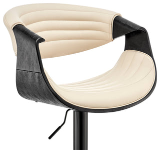 Gionni Adjustable Swivel Cream Faux Leather and Black Wood Bar Stool