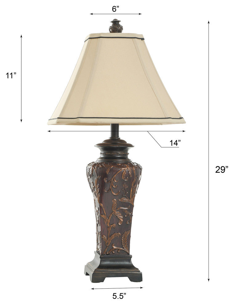 Crimson Floral Zoey Table Lamp With Trimmed Square Bell Shade