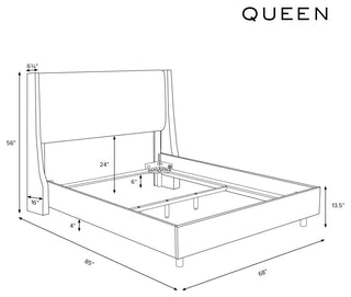 Tufted Sloped Wingback Bed, Nail Trim, Zuma Caviar, Queen
