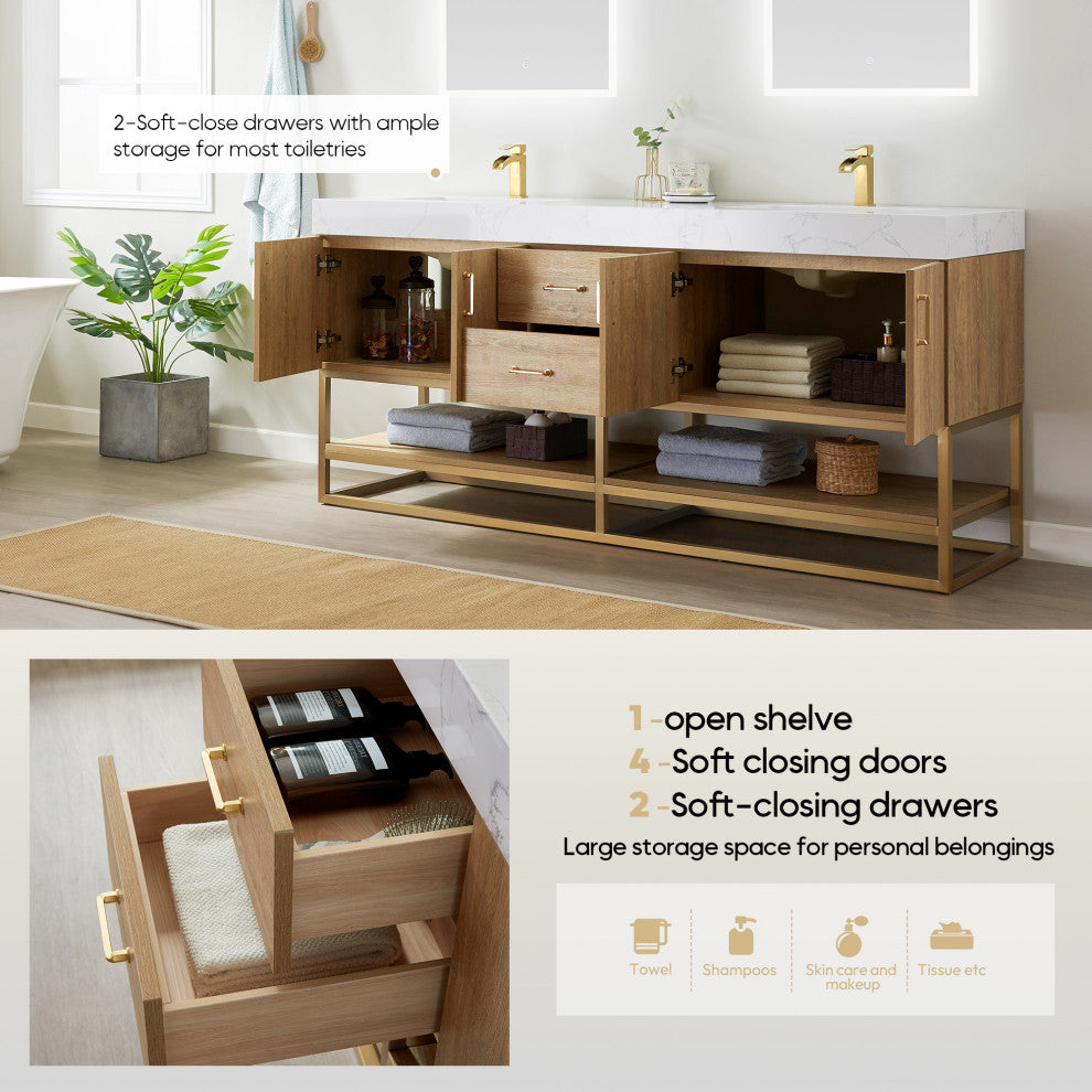 Alistair Vanity, North American Oak With Countertop, 72", With Mirror