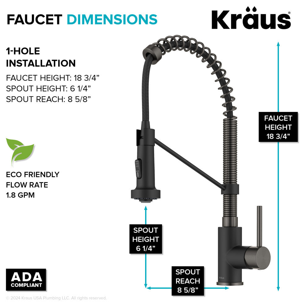 Bolden Commercial Style 2-Function Pull-Down 1-Handle 1-Hole Kitchen Faucet, Matte Black/ Stainless Black