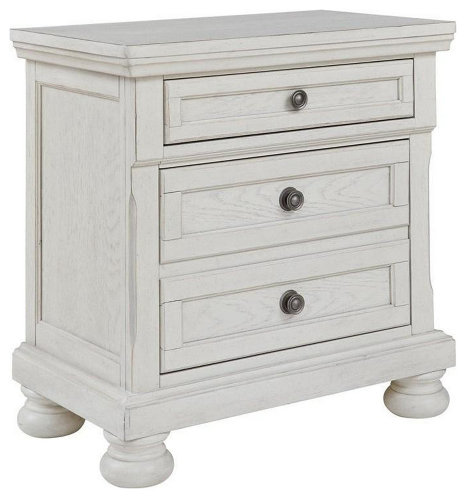 Benzara BM283314 30" Casual Nightstand, Wood, 2 Drawers, Pull Out Tray, White