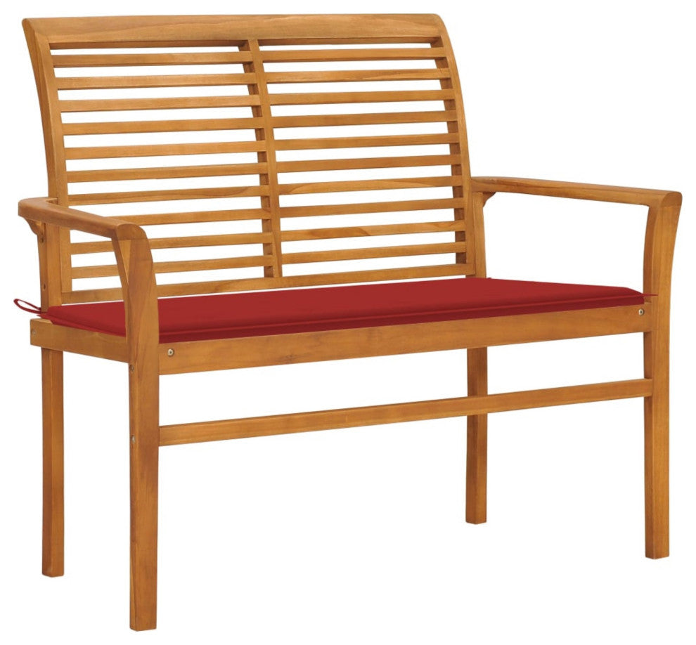 Vidaxl Garden Bench With Red Cushion 44.1" Solid Teak Wood