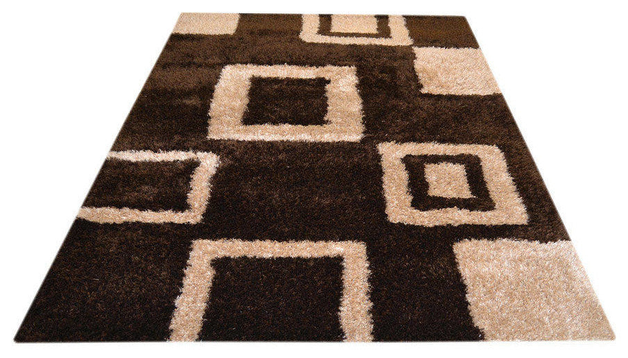 Geometric Oriental Shaggy Hand Tufted Area Rug, Brown, 5x8