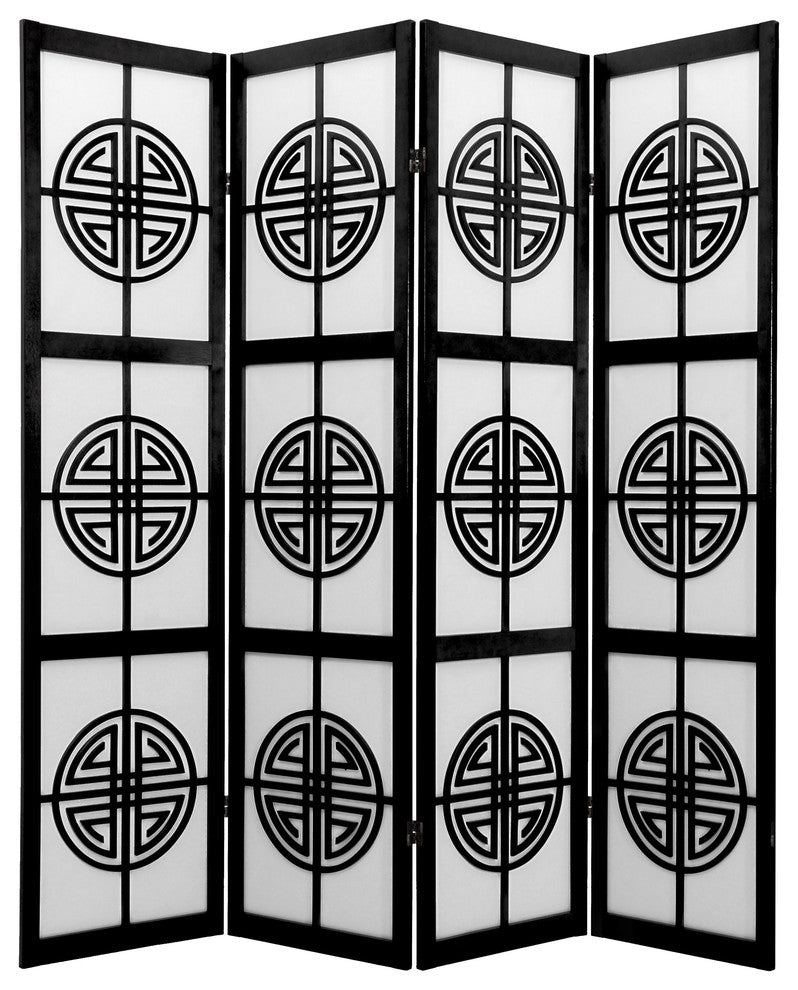 6' Tall Long Life Shoji Screen, 4 Panel, Black