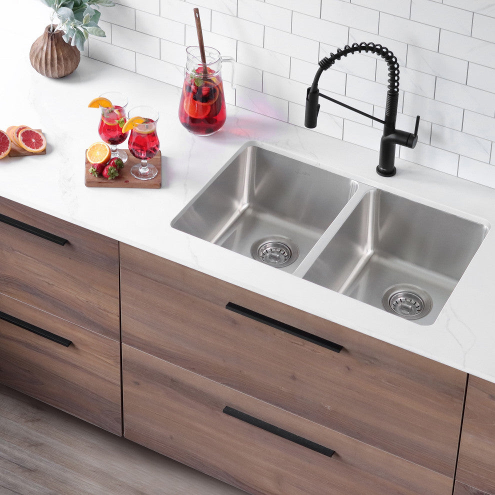 STYLISH 29" Double Bowl Undermount and Drop-in Stainless Steel Kitchen Sink