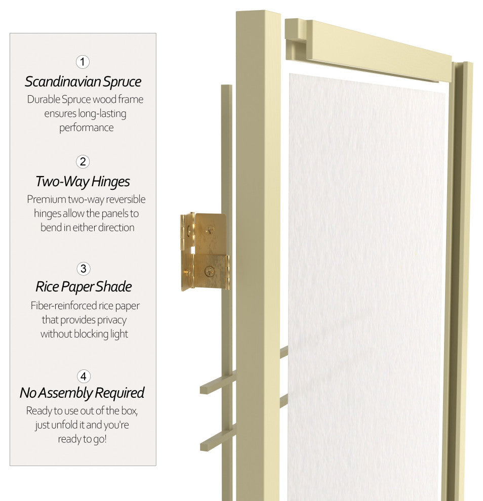6' Tall Double Cross Shoji Screen, Special Edition, Ivory, 5 Panels
