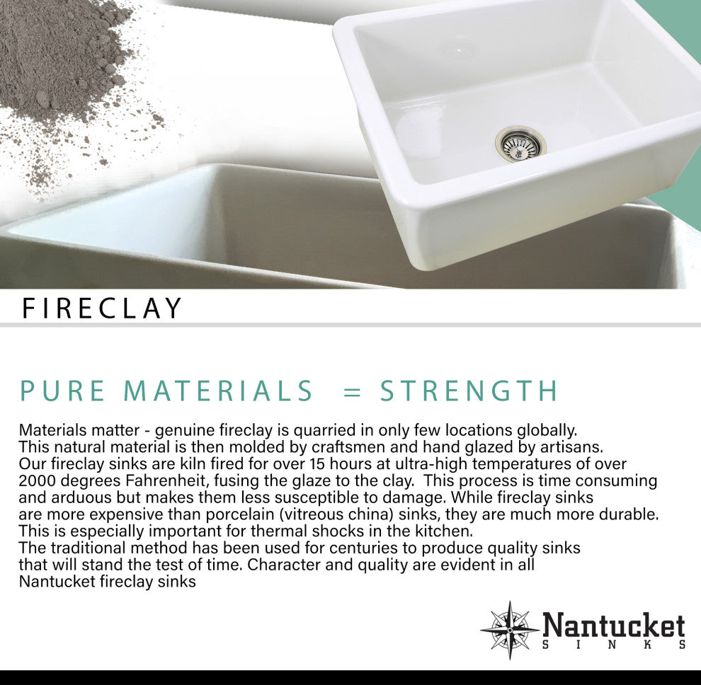 Nantucket Sinks 30-Inch Farmhouse Fireclay Sink with Filigree Apron