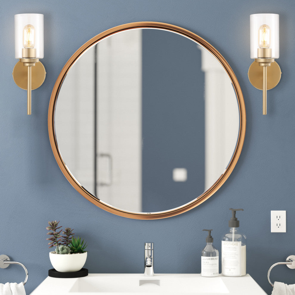 Juno 13" 1-Light Farmhouse Industrial Iron Cylinder LED Vanity, Brass Gold/Clear