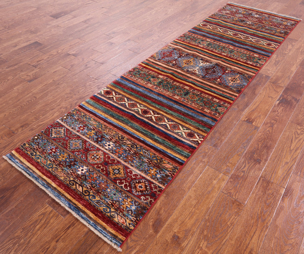 2' 8" X 9' 9" Runner Khorjin Super Kazak Hand-Knotted Rug Q5704
