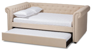 Beige Fabric Upholstered Full Size Daybed with Trundle