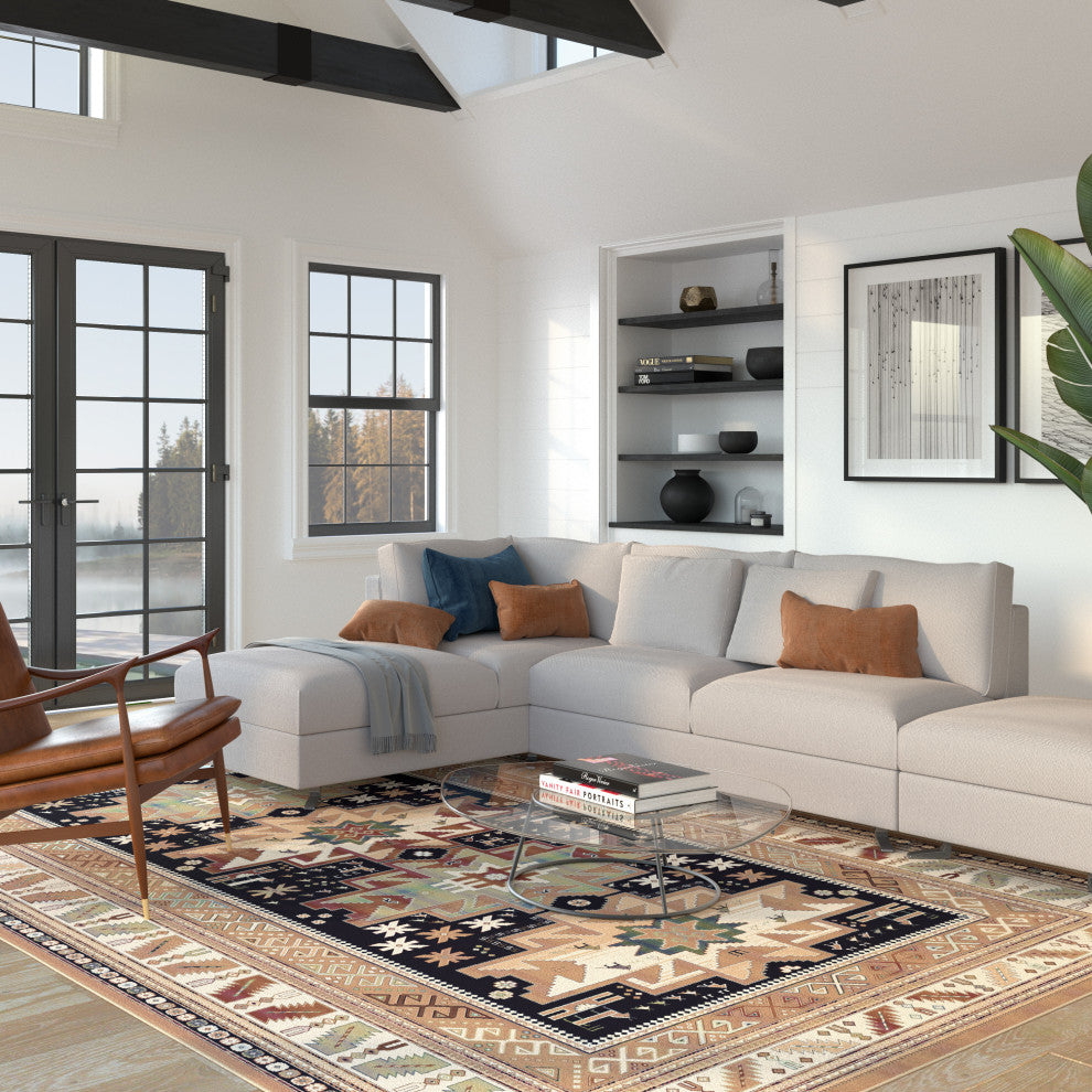 Sonoma Gypsy Rust, Black, Ivory, Aqua Viscose Area Rug