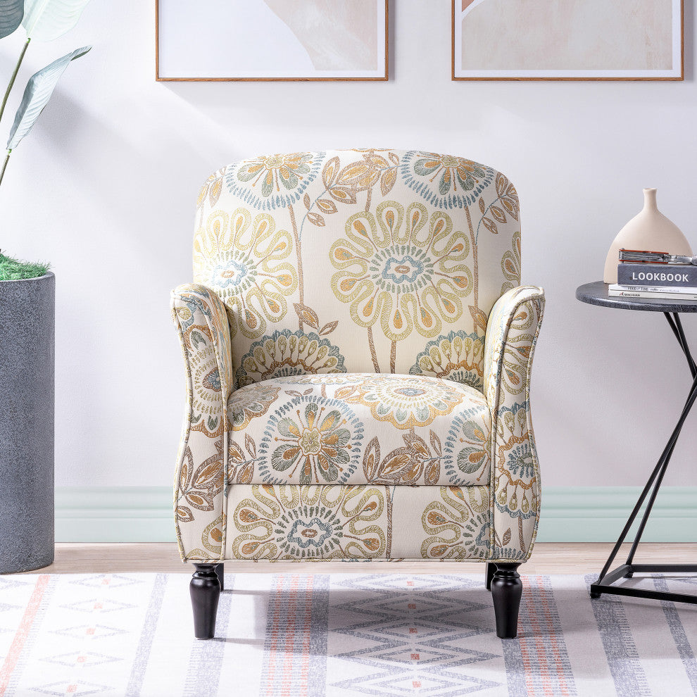 Faux Leather/Fabric Armchair with Wood Legs, Beige Yellow, 26'' X 30''