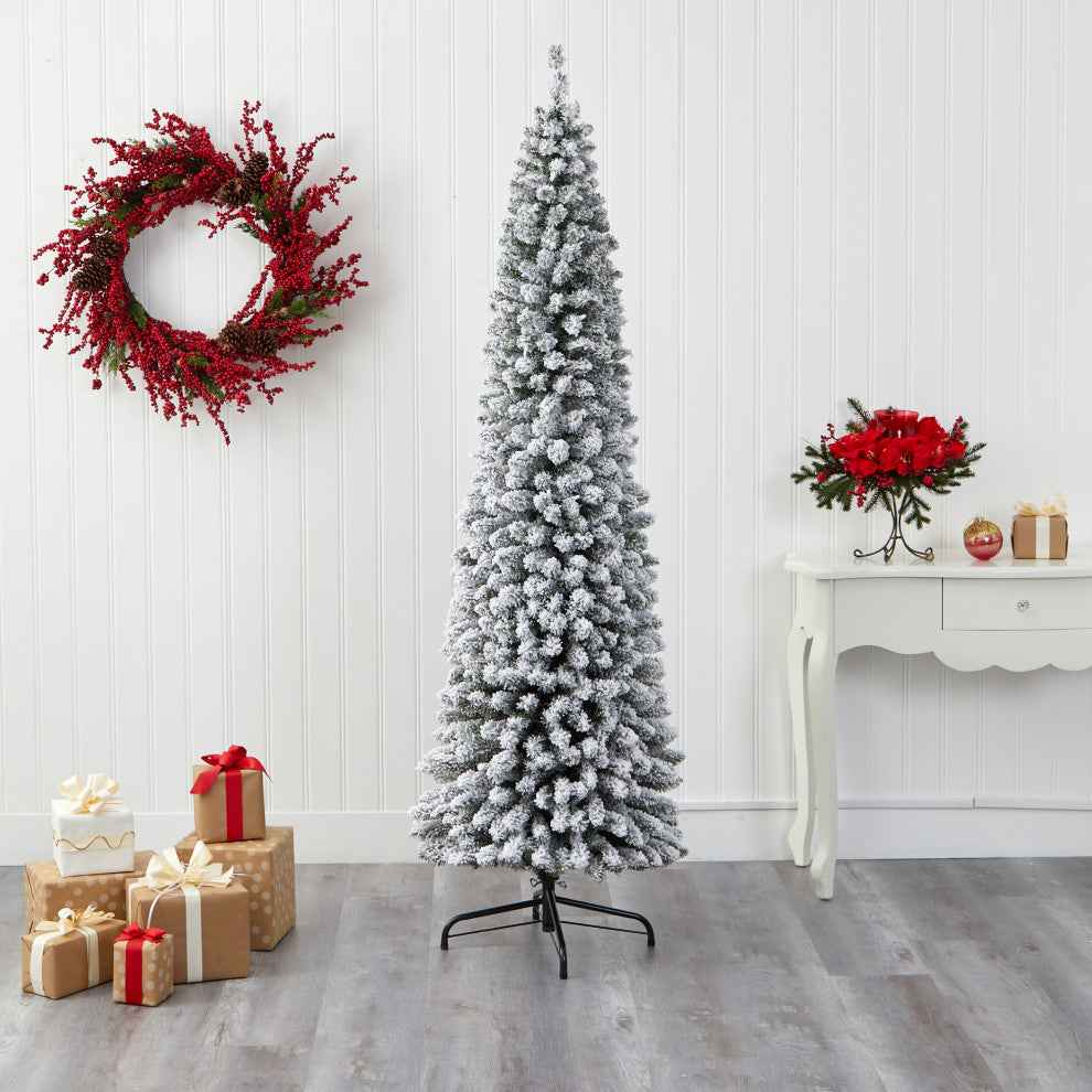 Nearly Natural 7ï¿½ Flocked Pencil Artificial Christmas Tree/574 Bendable Branches
