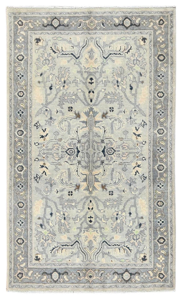 Beige Afghan Peshawar Heriz Wool Hand Knotted Oriental Rug, 2'10"x4'10"