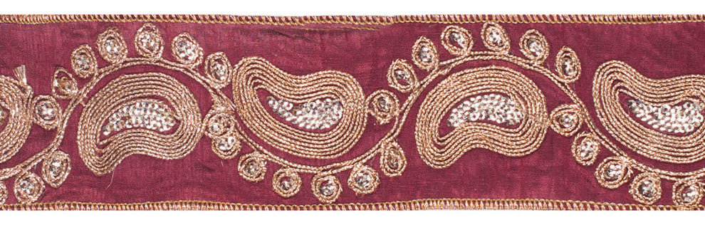 2.5" X 5Yd Gold Seq Paisley Burgundy
