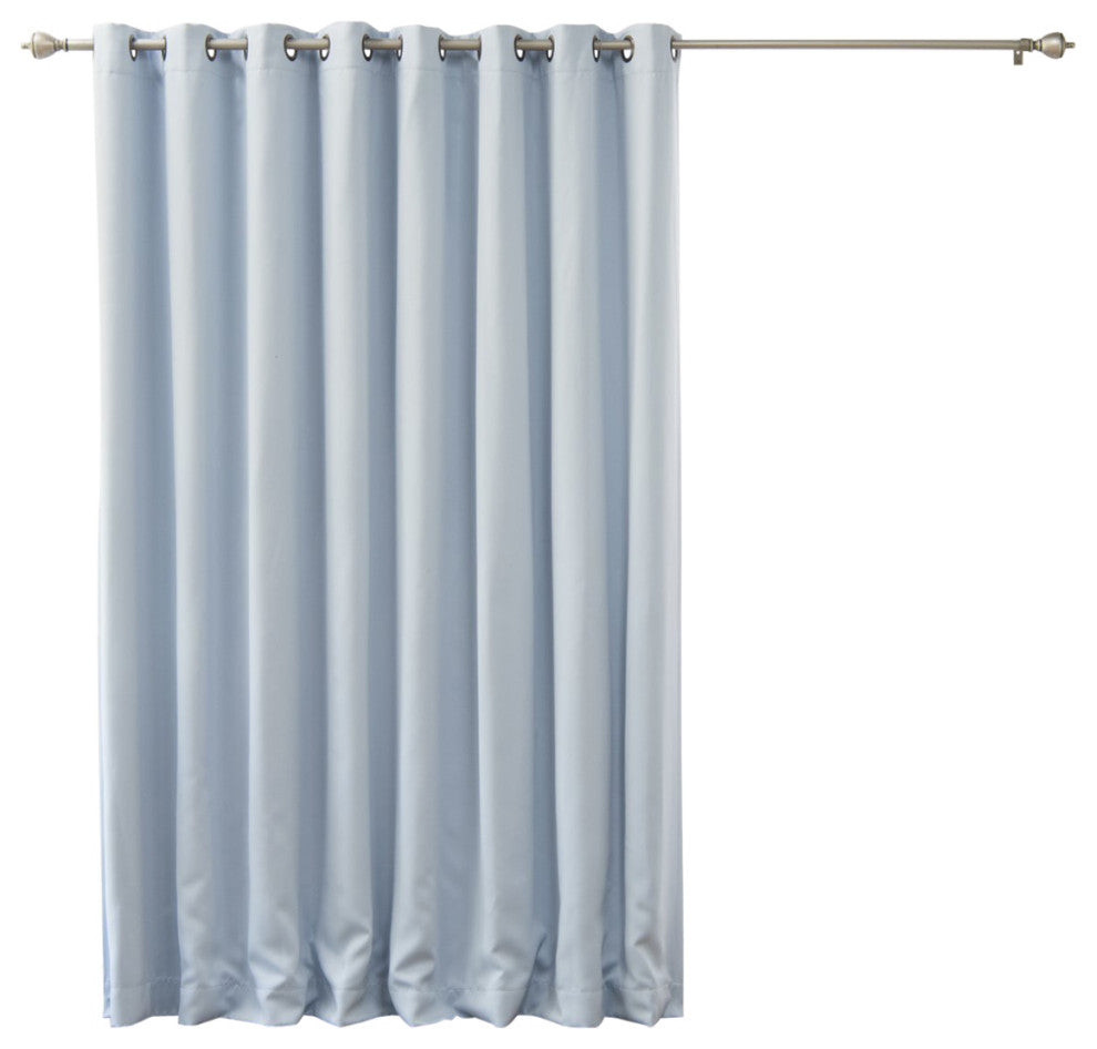 Ribbon Bordered Cotton Curtains, Blackout Lining, Sky Blue, 100"x84"