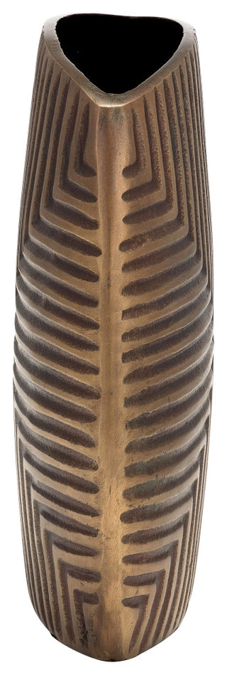 Metal, 10"H Ribbed Vase, Brass Antique
