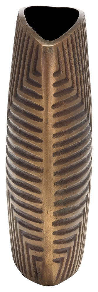 Metal, 10"H Ribbed Vase, Brass Antique
