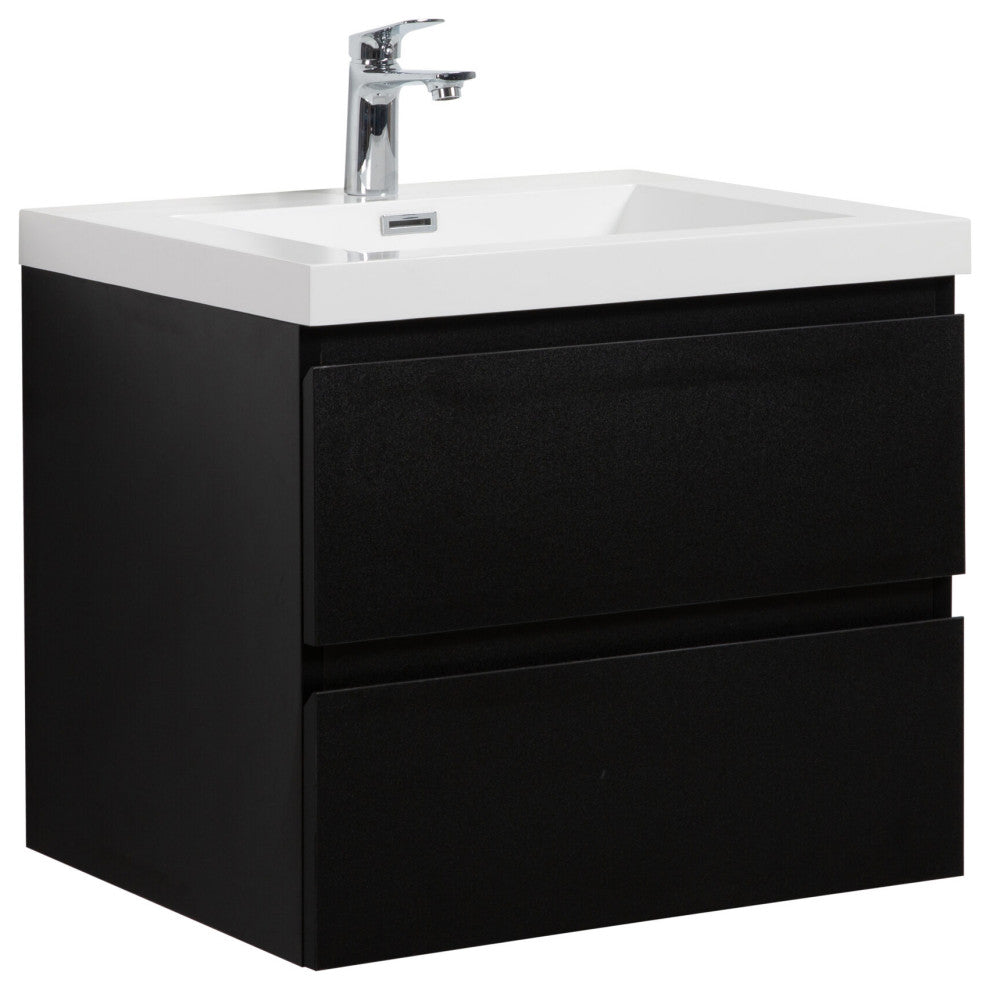 Aurora Wall Mount Vanity, White Acrylic Top, Matte Midnight Black, 30"