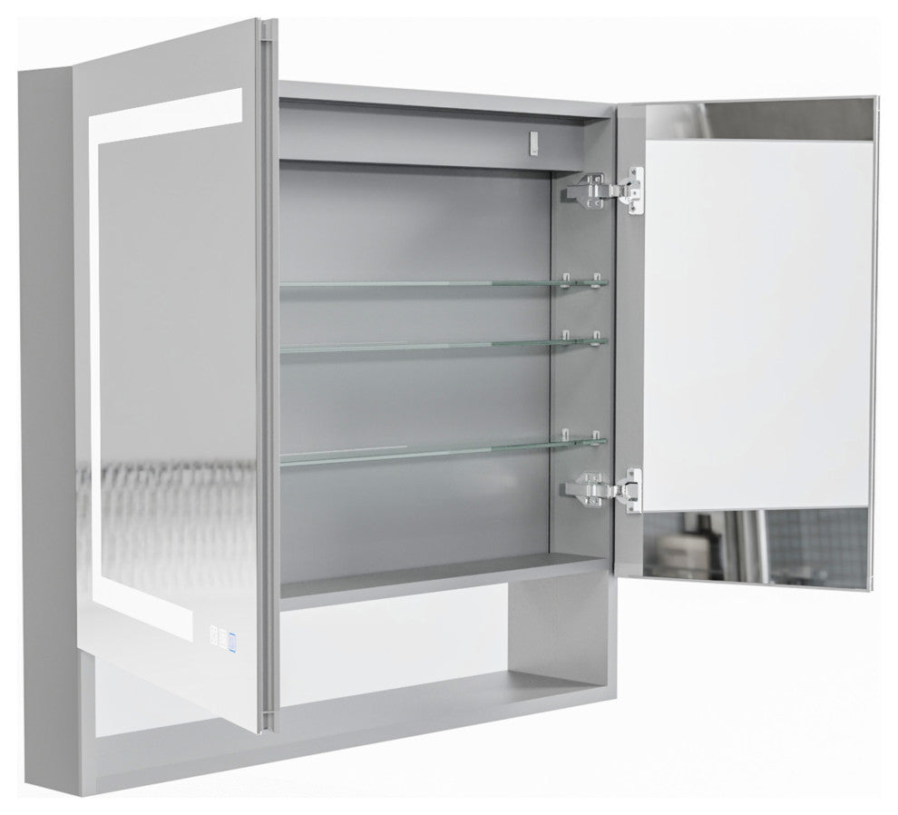 Aluminum Surface/Recessed Mount Medicine Cabinet with Mirror, Outlet and Lights, Sliver, 36" X32" in