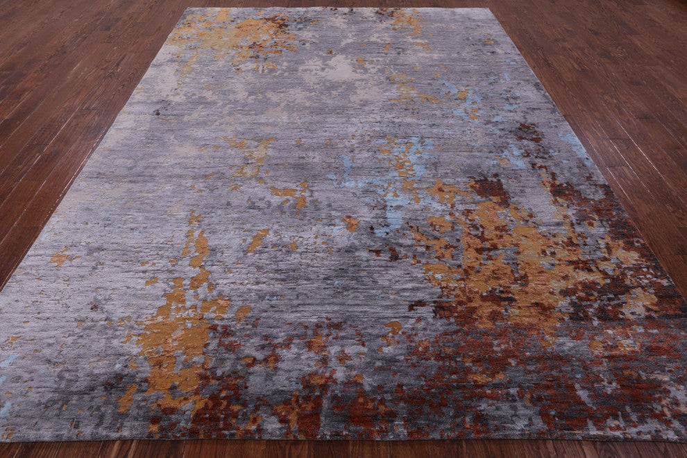 Abstract Wool and Silk Hand Knotted Rug 8' 11" X 11' 8" Q11796