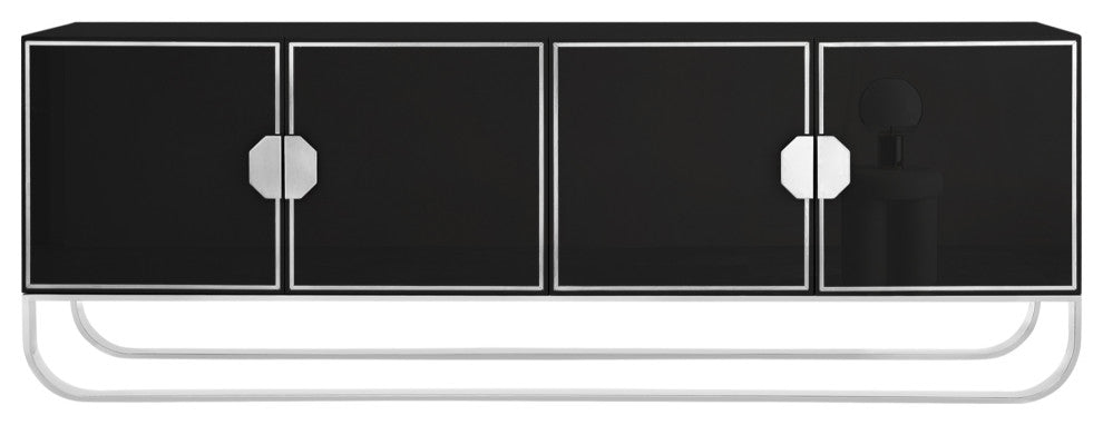 Nicole Miller Jacelynn Sideboard, Black/Chrome, 4-Door