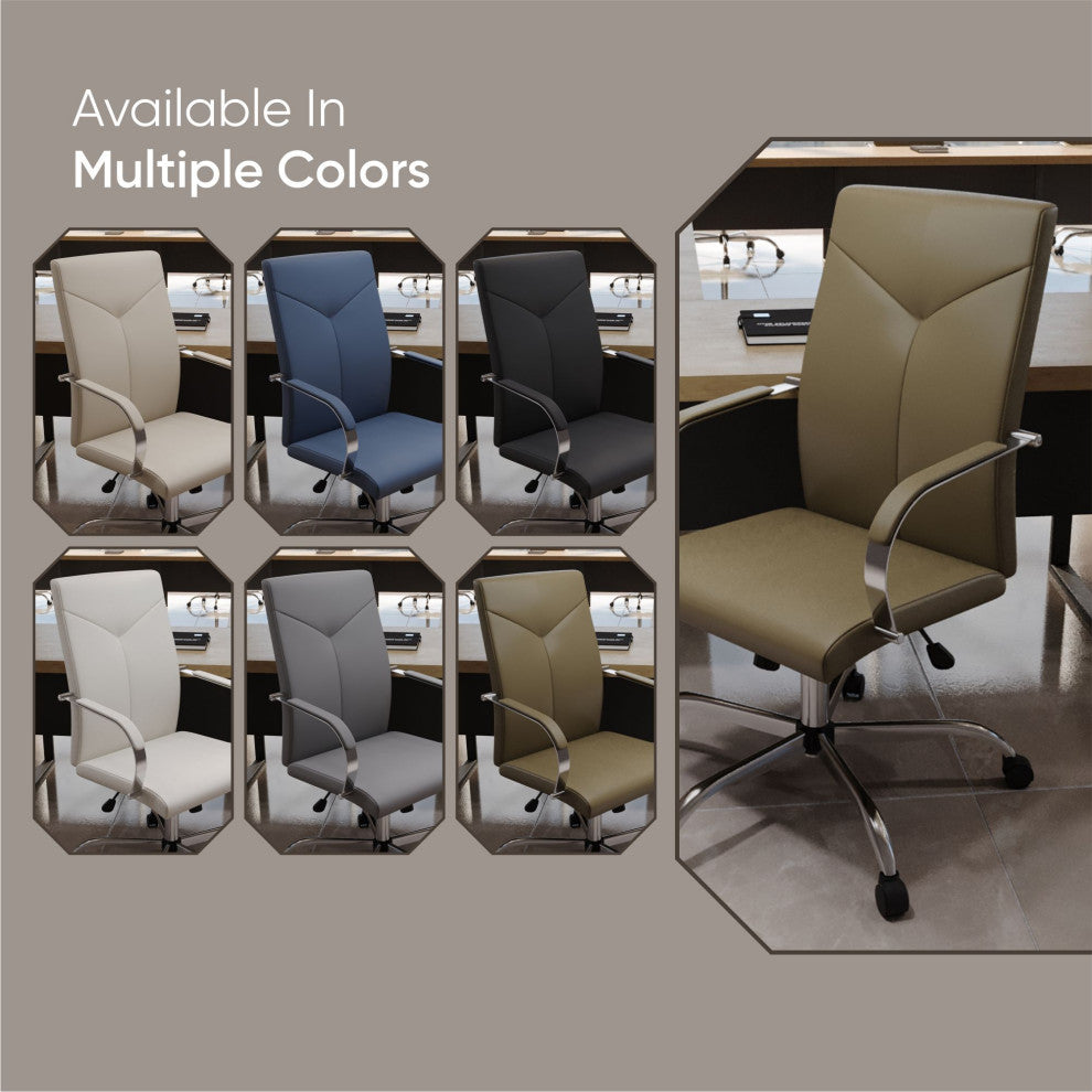 LeisureMod Sonora High-Back Adjustable Leather Conference Chair, Olive Green