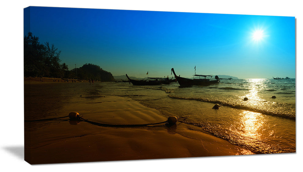 "Sunset With Boats in Andaman Sea" Modern Seascape Canvas Artwork, 40"x20"