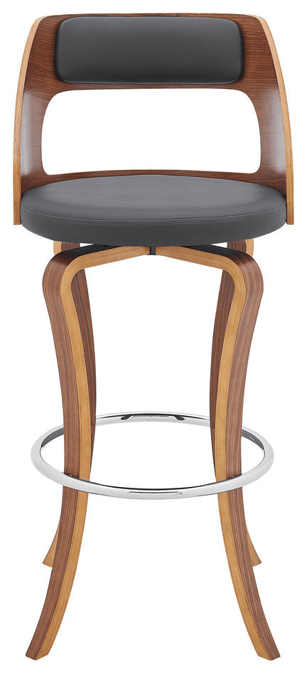 39" Gray And Brown Faux Leather Swivel Bar Height Chair With Footrest