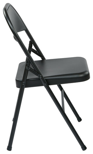Folding Chair With Metal Seat and Back, Black