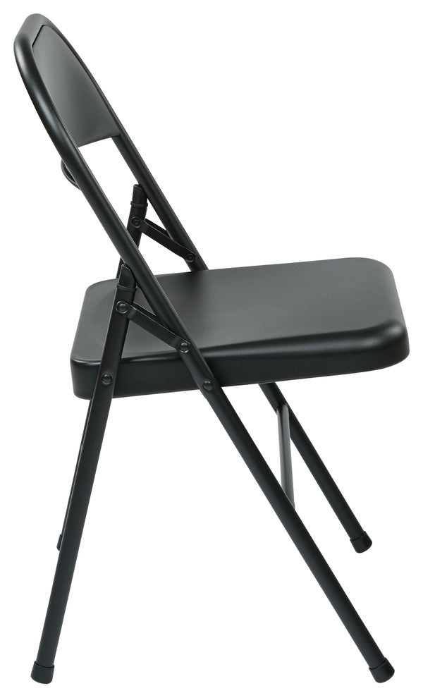 Folding Chair With Metal Seat and Back, Black