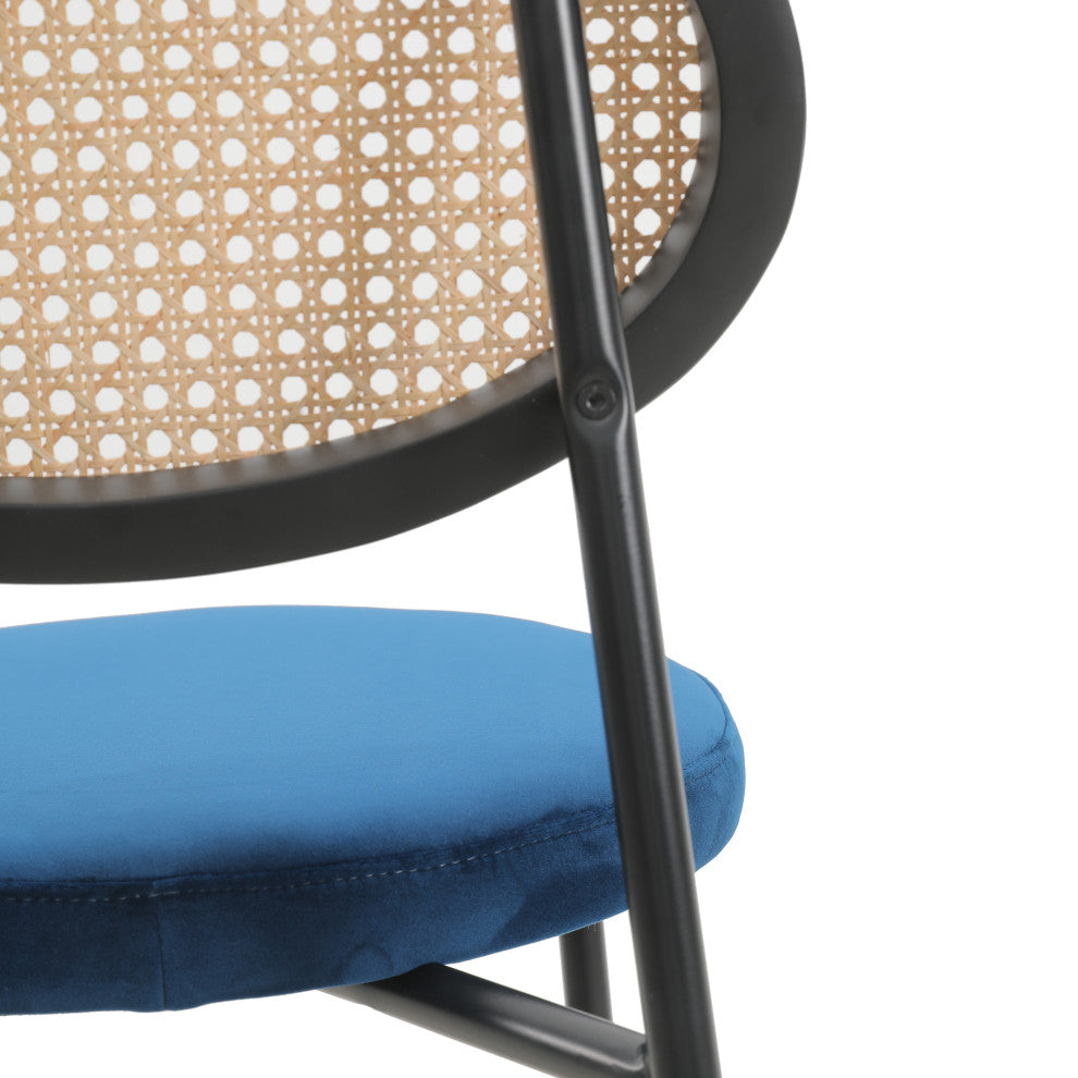 LeisureMod Euston Wicker Bar Stool With Black Steel Frame Set of 2, Navy Blue