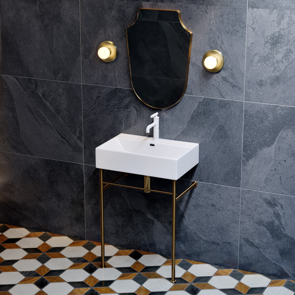 Claire 24" Ceramic Console Sink White Basin Gold Legs, Brushed Gold