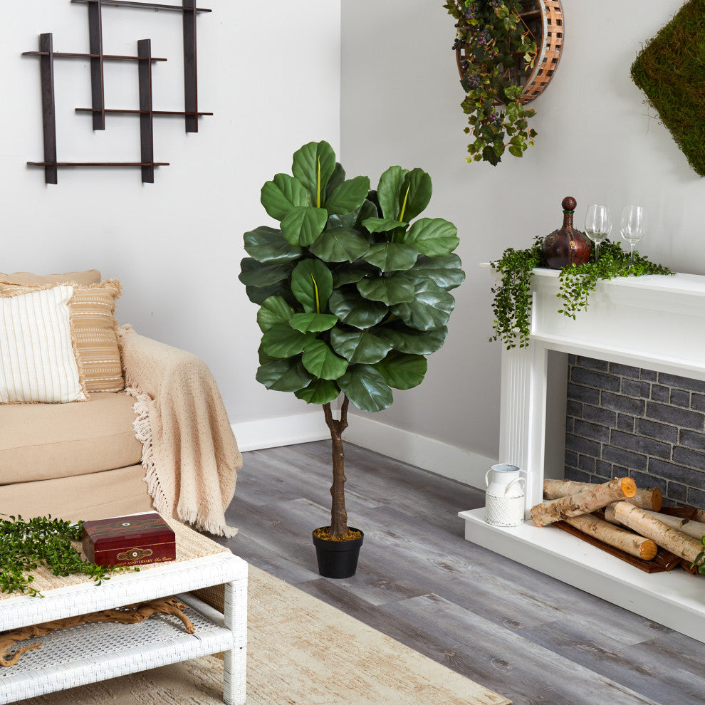 4.5' Fiddle Leaf Fig Artificial Tree, Indoor/Outdoor