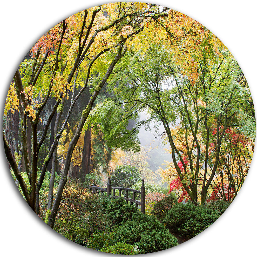 Maple Tree Canopy By Bridge, Photography Large Disc Metal Wall Art, 11"