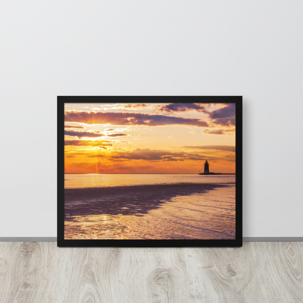 Cape Henlopen at Sunset Coastal Landscape Framed Photo Paper Wall Art Prints, Black, 16" X 20"
