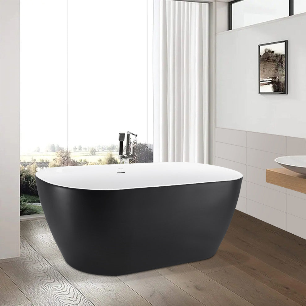 Giving Tree 59 inch Freestanding Acrylic Bathtub Stand Alone Soaking Tub, Grey